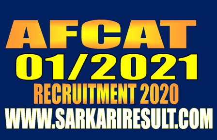 Indian Airforce AFCAT 01/2021 Recruitment 2020