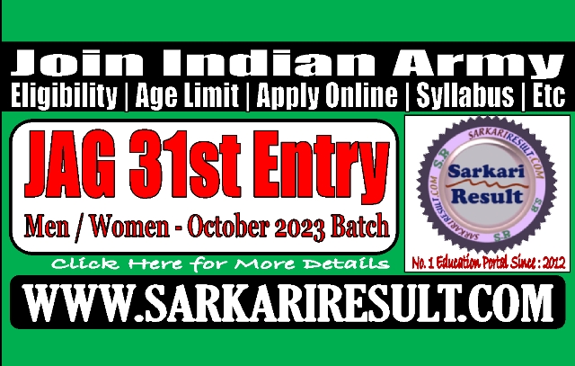 Sarkari Result Army JAG 31st Batch Online Form 2023