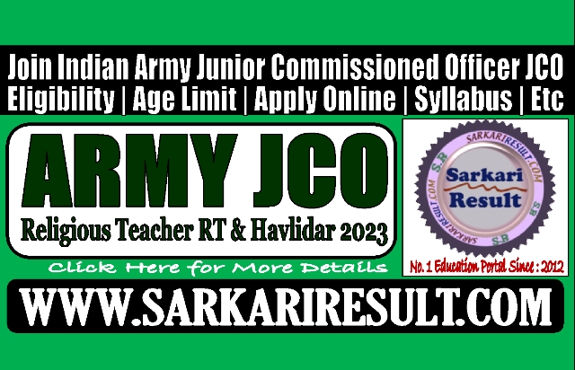 Sarkari Result Army JCO RT Havildar Online Form 2023