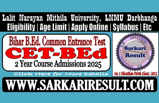 Sarkari Result Bihar CET BEd 2 Year Courses Admissions 2025