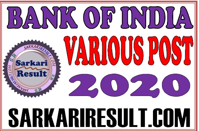 Bank of India BOI Various Post Recruitment 2020