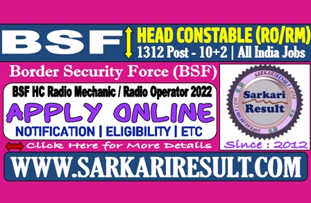 Sarkari Result BSF Head Constable Radio Operator and Radio Mechanic Recruitment 2022 Online Form