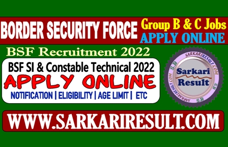 Sarkari Result BSF SI and Constable Technical Recruitment 2022 Online Form