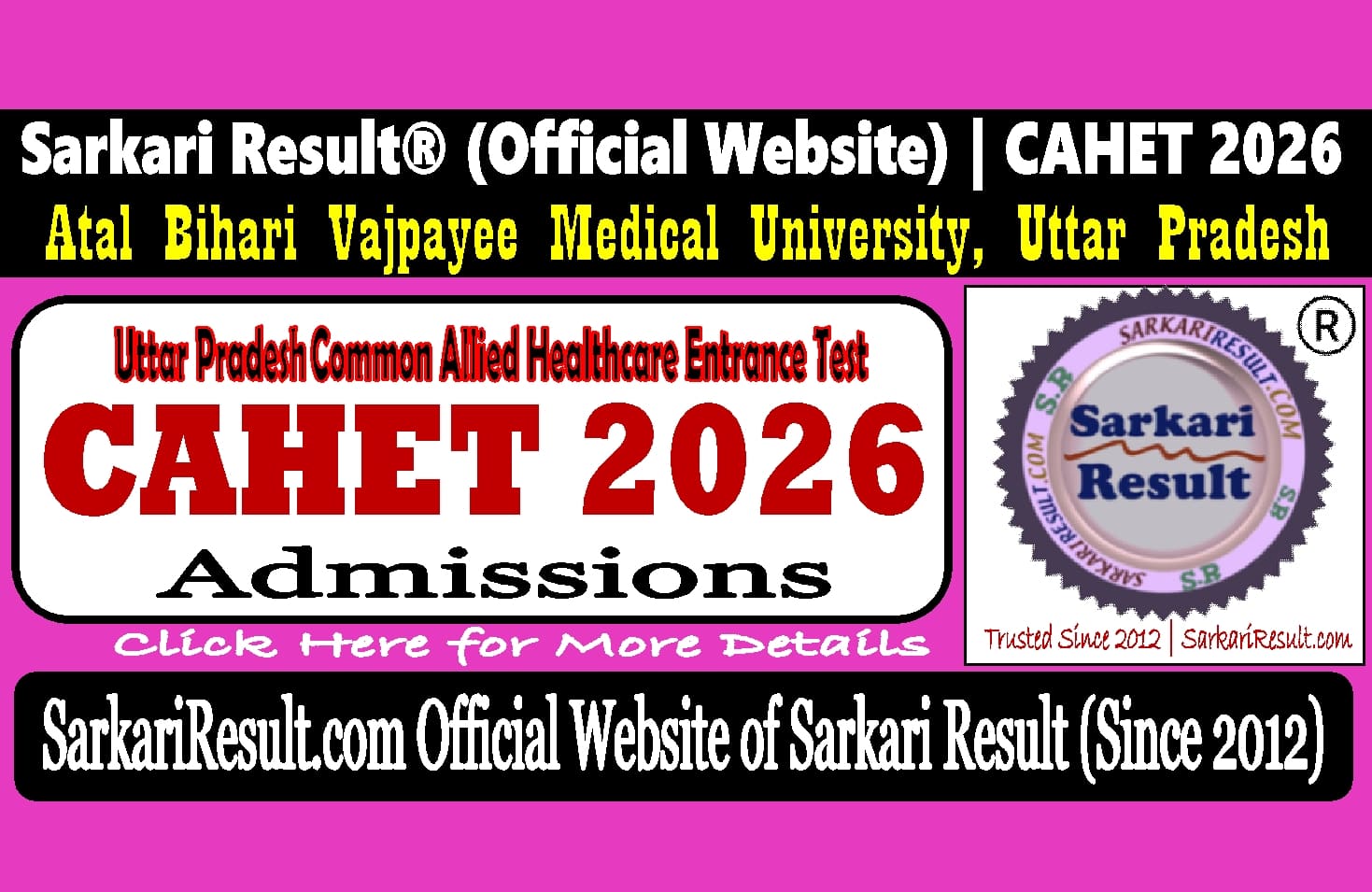 Sarkari Result UP CAHET 2026 Admissions