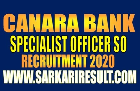 Canara Bank SO Recruitment 2020