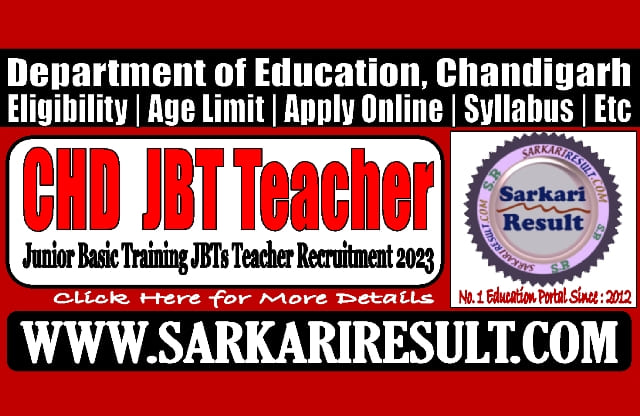 Sarkari Result Chandigarh JBT Teacher Online Form 2023