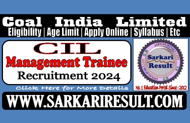 Sarkari Result Coal India Management Trainee Online Form 2024