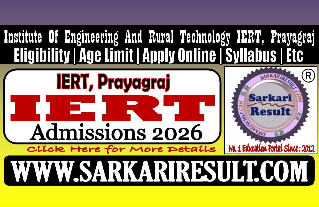 Sarkari Result IERT 2026 Admissions Online Form