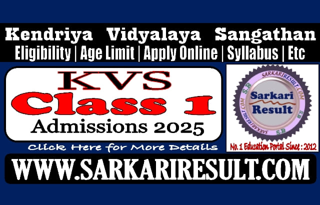 Sarkari Result KVS Class 1 Admissions Online Form 2025