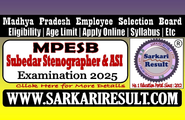 Sarkari Result MPESB Subedar Steno and ASI Recruitment 2025