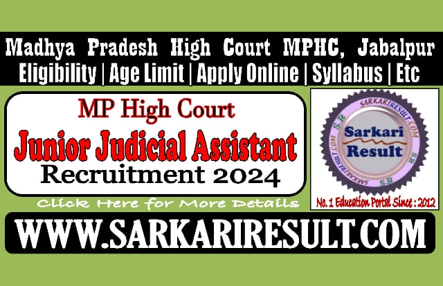 Sarkari Result MPHC JJA Recruitment 2024