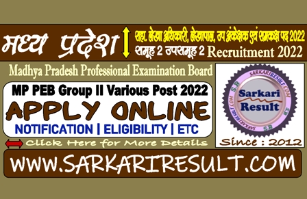 Sarkari Result MPPEB Various Group 2 Post Online Form 2022