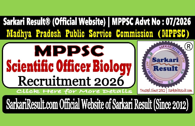 Sarkari Result MPPSC Scientific Officer Biology 2026 Recruitment