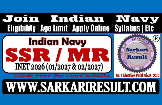 Sarkari Result Indian Navy Agniveer SSR MR INET 2026 Online Form