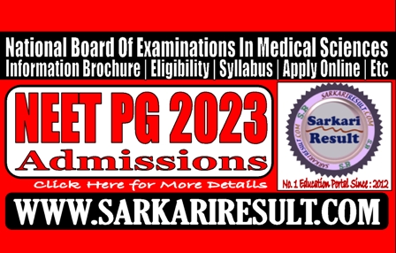 Sarkari Result NEET PG Admission 2023 Online Form
