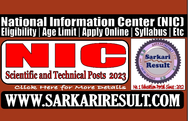 Sarkari Result NTA NIC Scientific and Technical Posts Online Form 2023