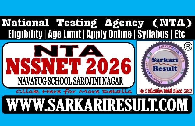 NTA NSSNET Online Form 2026 Admissions for Navayug School