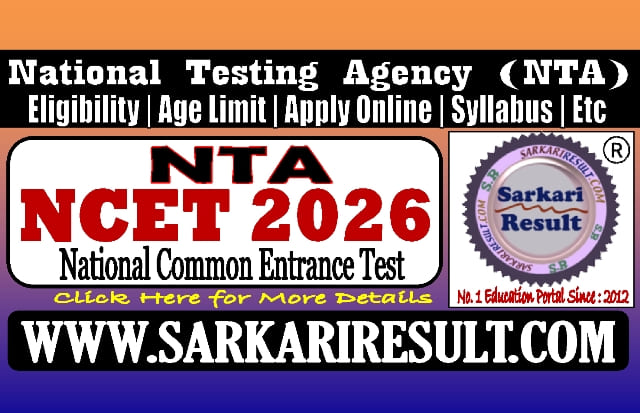 Sarkari Result NTA NCET 2026 Online Form