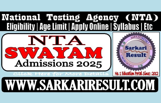 Sarkari Result NTA SWAYAM 2025 Online Form
