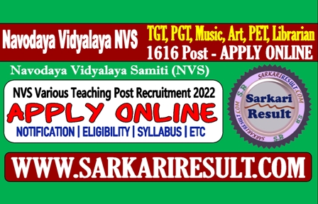 Sarkari Result NVS TGT PGT PRT Online Form 2022