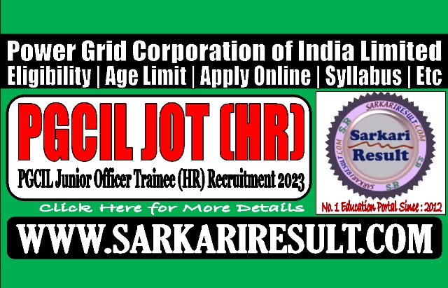 Sarkari Result PGCIL Junior Officer Trainee HR Online Form 2023