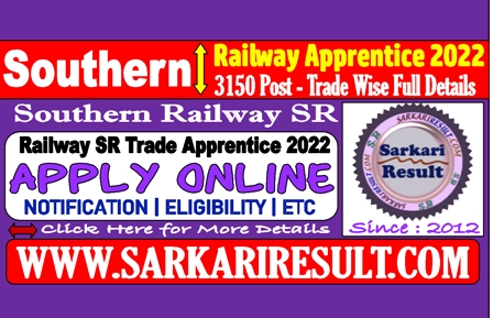 Sarkari Result Railway SR Appretice Recruitment 2022