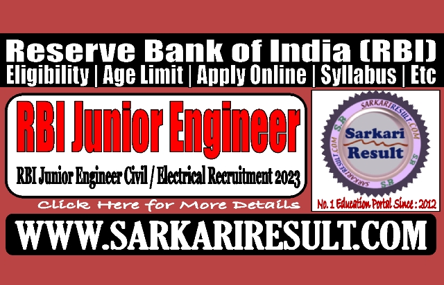 Sarkari Result RBI Junior Engineer Recruitment 2023