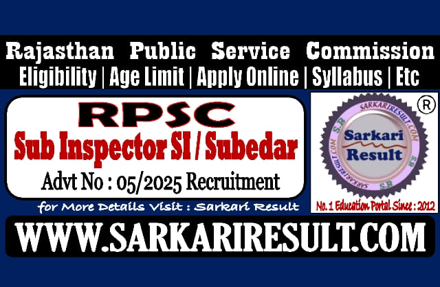 Sarkari Result RPSC Sub Inspector SI Recruitment 2026