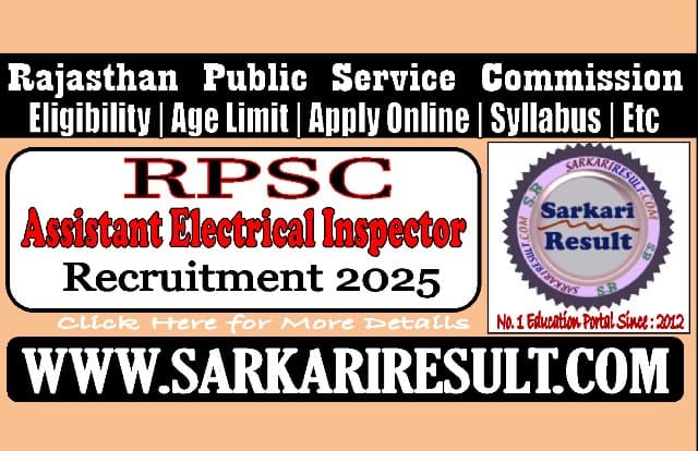 Sarkari Result RPSC Assistant Electrical Inspector Recruitment 2025