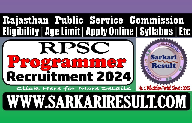 Sarkari Result RPSC Programmer Online Form 2024