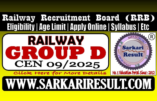 Sarkari Result Railway RRB Group D CEN 09/2025 Recruitment 2026