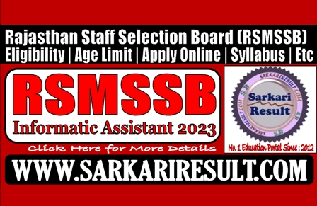 Sarkari Result Rajasthan Informatic Assistant Online Form 2023