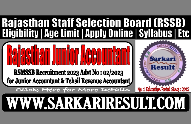 Sarkari Result Rajasthan Junior Accountant Online Form 2023