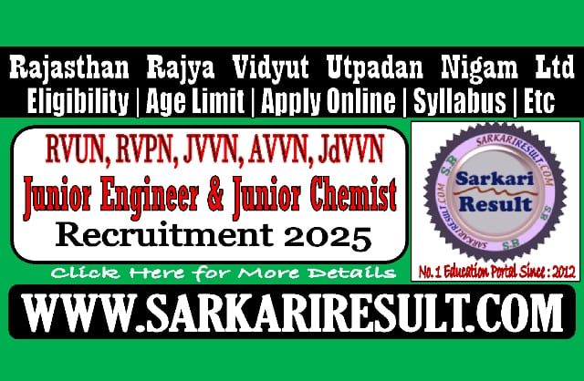 Sarkari Result Rajasthan RRVUNL Junior Engineer Recruitment 2025