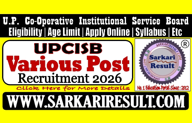 Sarkari Result UPCISB Recruitment 2026