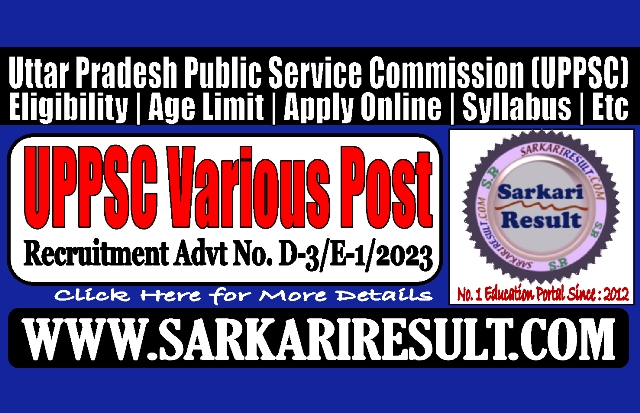 Sarkari Result UPPSC Various Post Online Form June 2023
