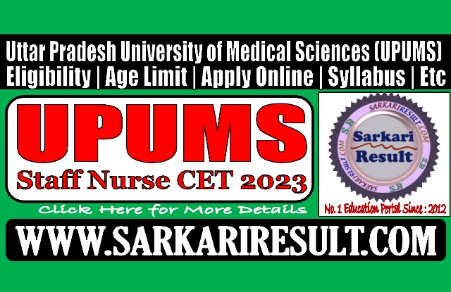 Sarkari Result UPUMS Staff Nurse Online Form 2023