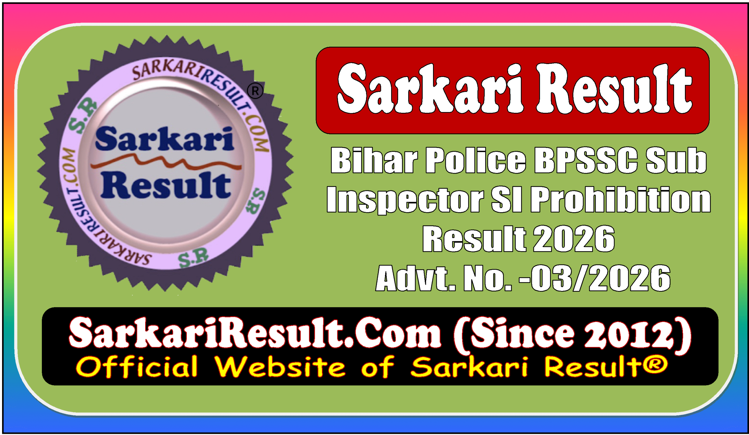 Bihar Police BPSSC Sub Inspector SI Prohibition Result 2026 BPSSC Sub Inspector