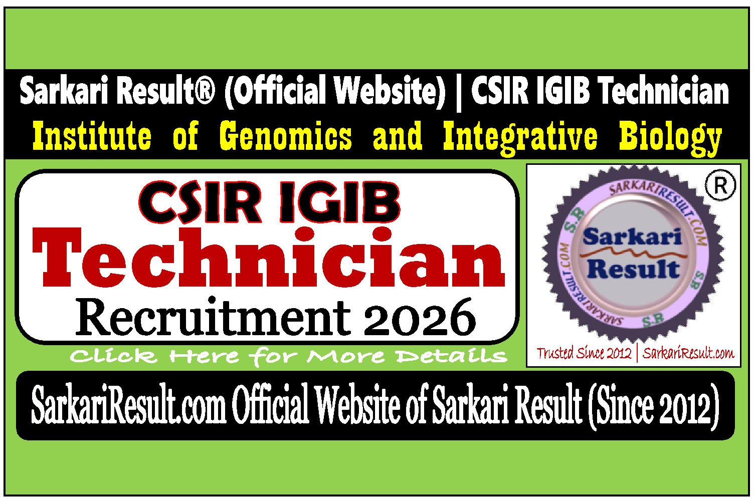 CSIR IGIB Technician Recruitment 2026
