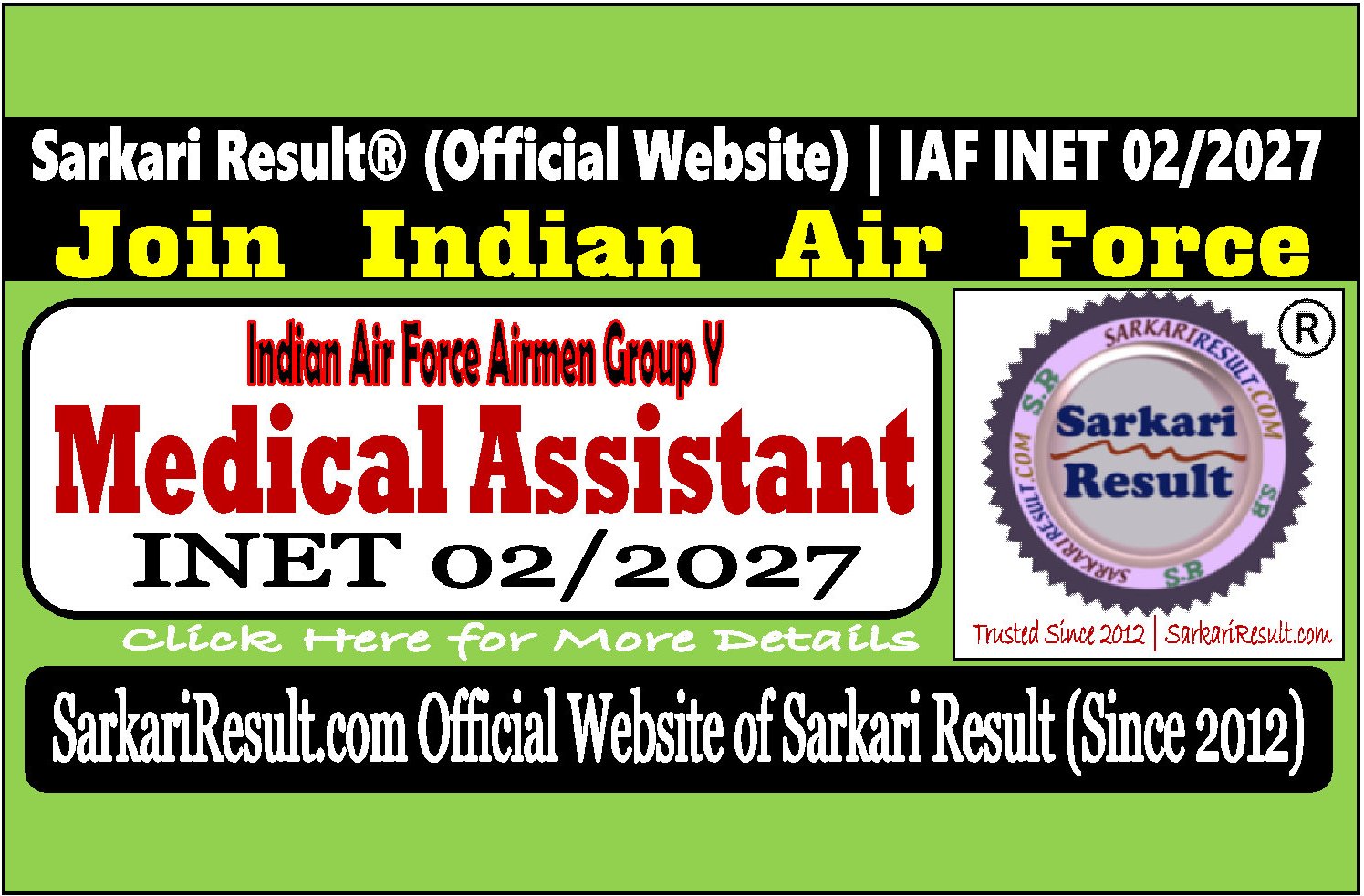 IAF Group Y Medical Assistant IAF Indian Air Force Airmen Group Y Medical Assistant Recruitment 2026