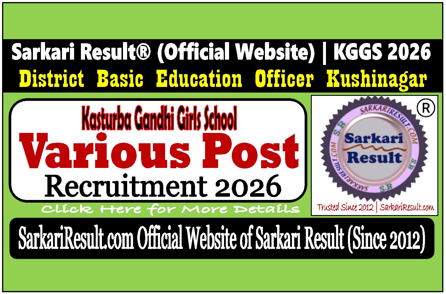 Kasturba Gandhi Girls School Kushinagar Recruitment