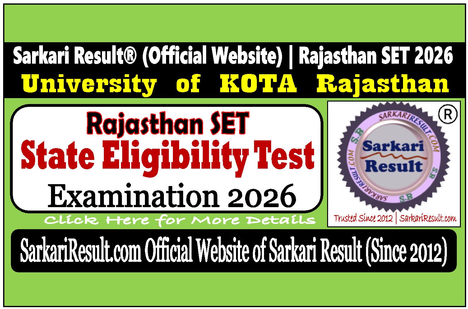 Rajasthan SET 2026 Rajasthan State Eligibility Test SET Online Form