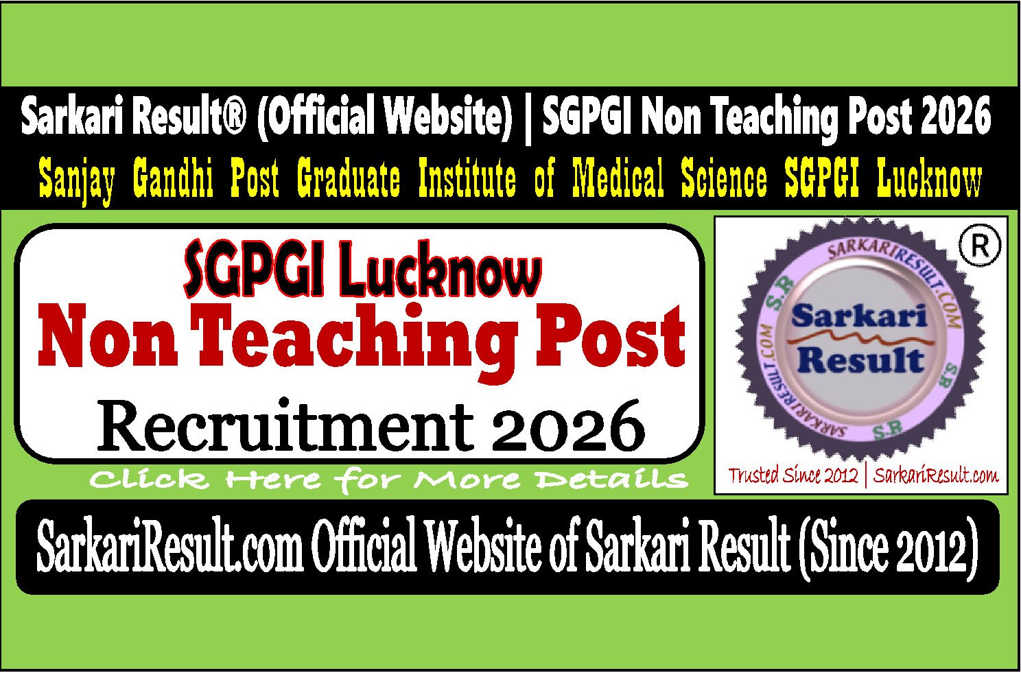 SGPGI Lucknow Non Teaching Recruitment 2026