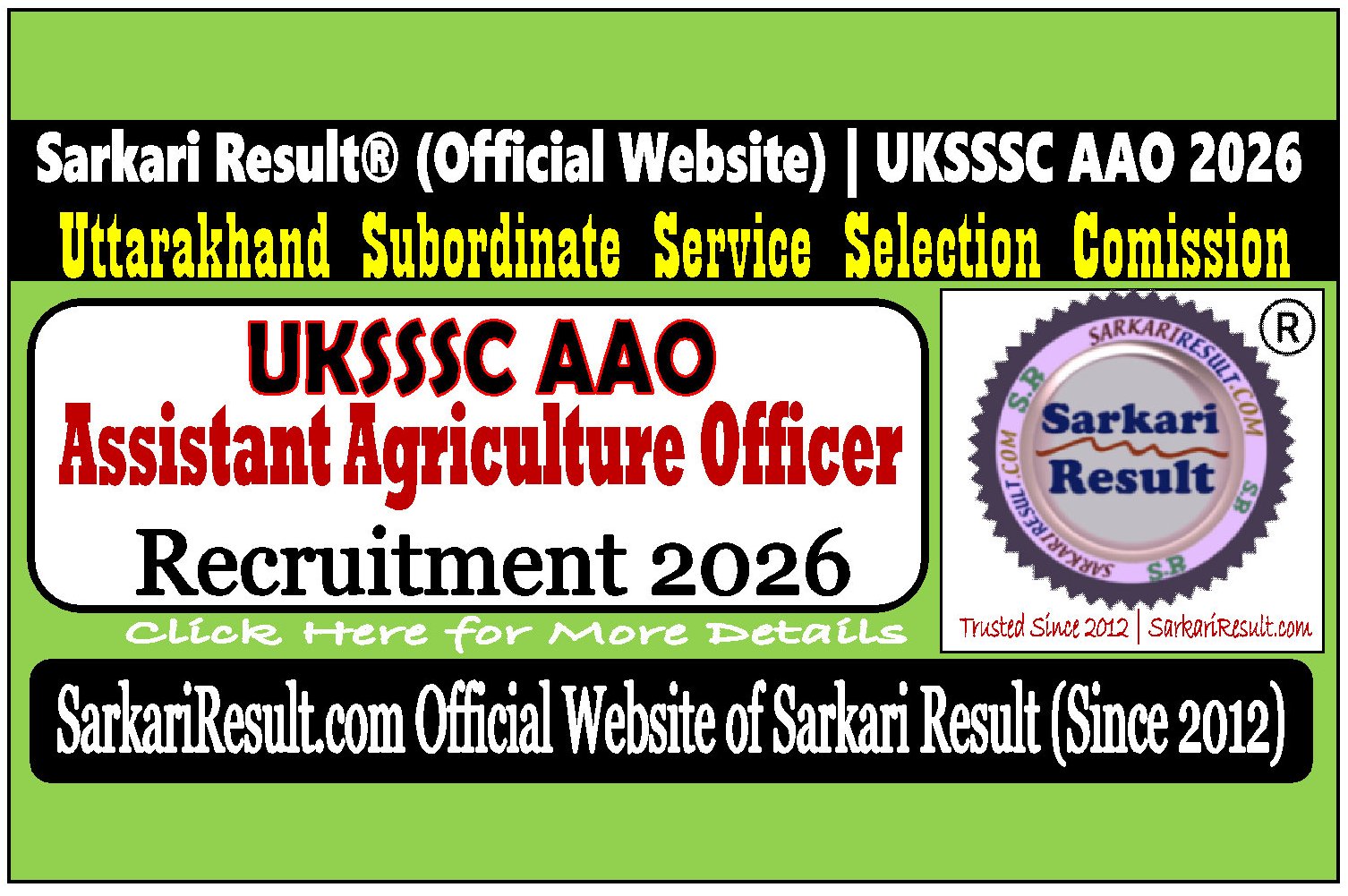 UKSSSC Assistant Agriculture Officer AAO