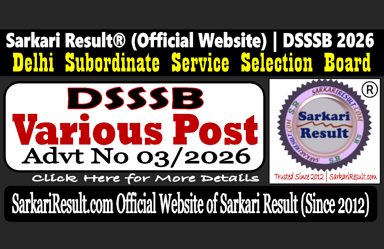 DSSSB Advt No 03/2026 Recruitment Sarkari Result