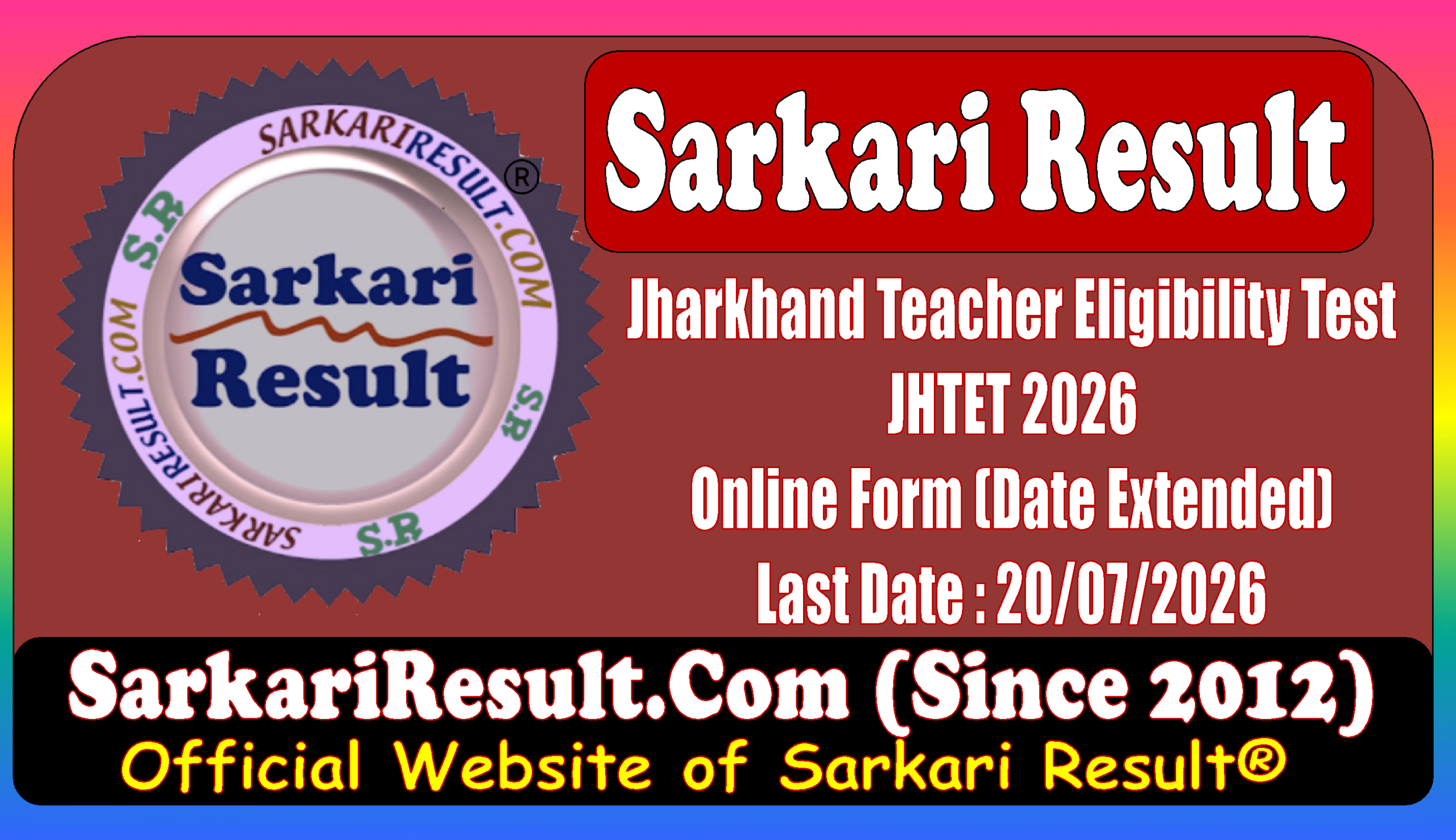 Jharkhand JHTET 2026 Online Form Result Flash Jharkhand JHTET 2026 Online Form