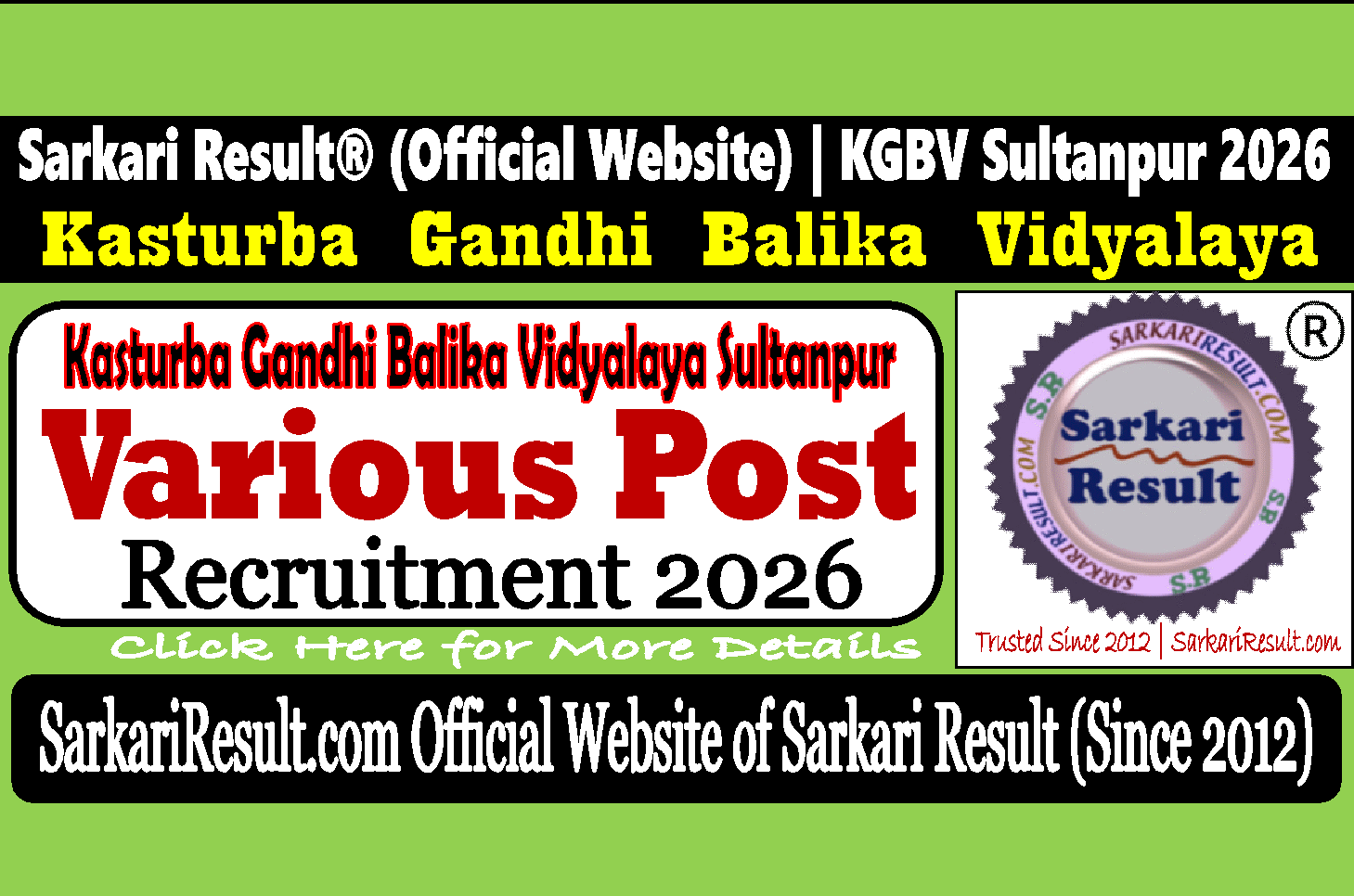 Kasturba Gandhi Balika Vidyalaya Sultanpur Vacancy 2026