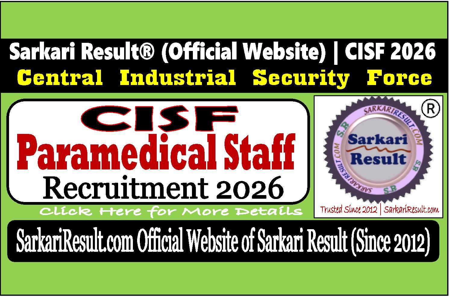 CISF Paramedical Staff Recruitment 2026