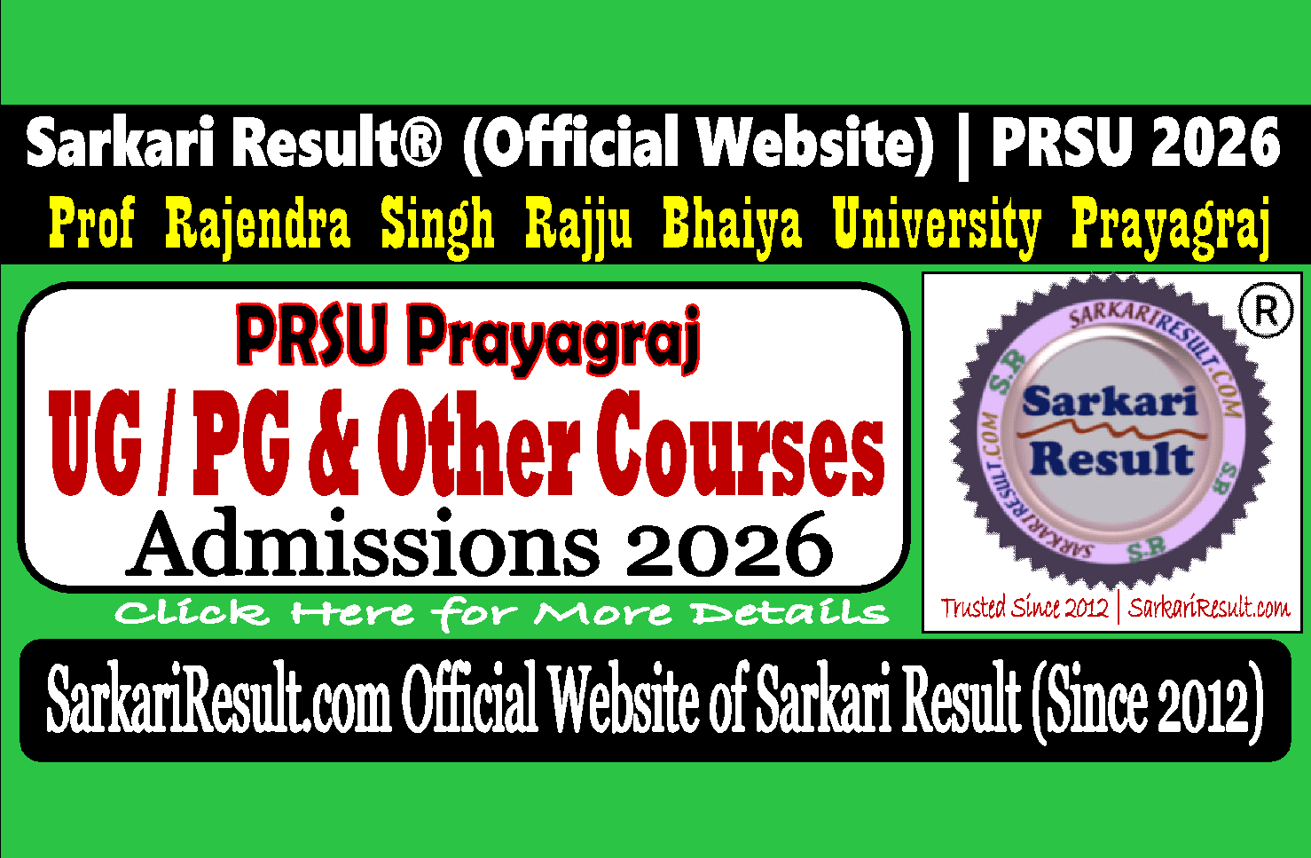 Prof Rajendra Singh Rajju Bhaiya Admissions 2026 By Sarkari Result