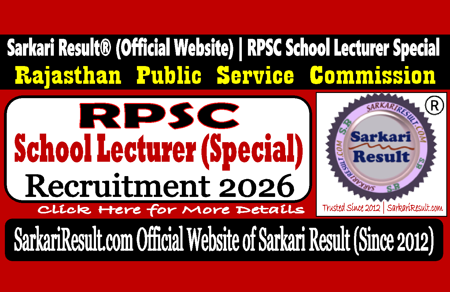 RPSC School Lecturer Special Recruitment 2026